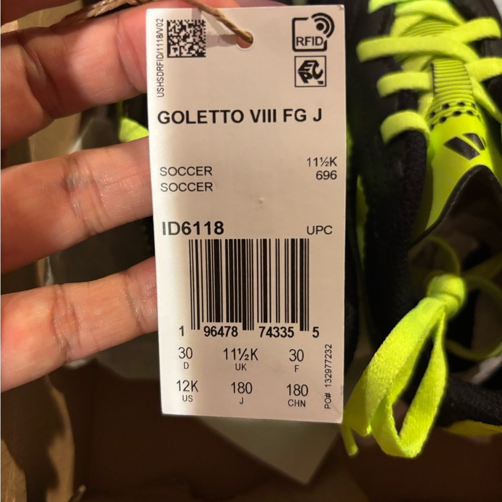 Adidas Goletto VIII FG J Kids Soccer Shoes - Black and Neon Yellow